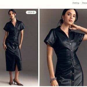 NWT The Greer Faux-Leather Midi Shirt Dress by Pilcro